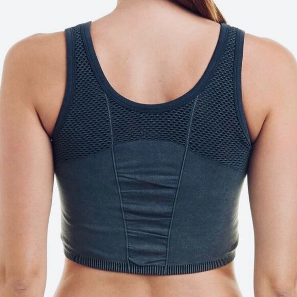 NWT Splendid Distressed Mesh Trim Seamless Activewear Crop Top in Moonlight Blue - Picture 5 of 5